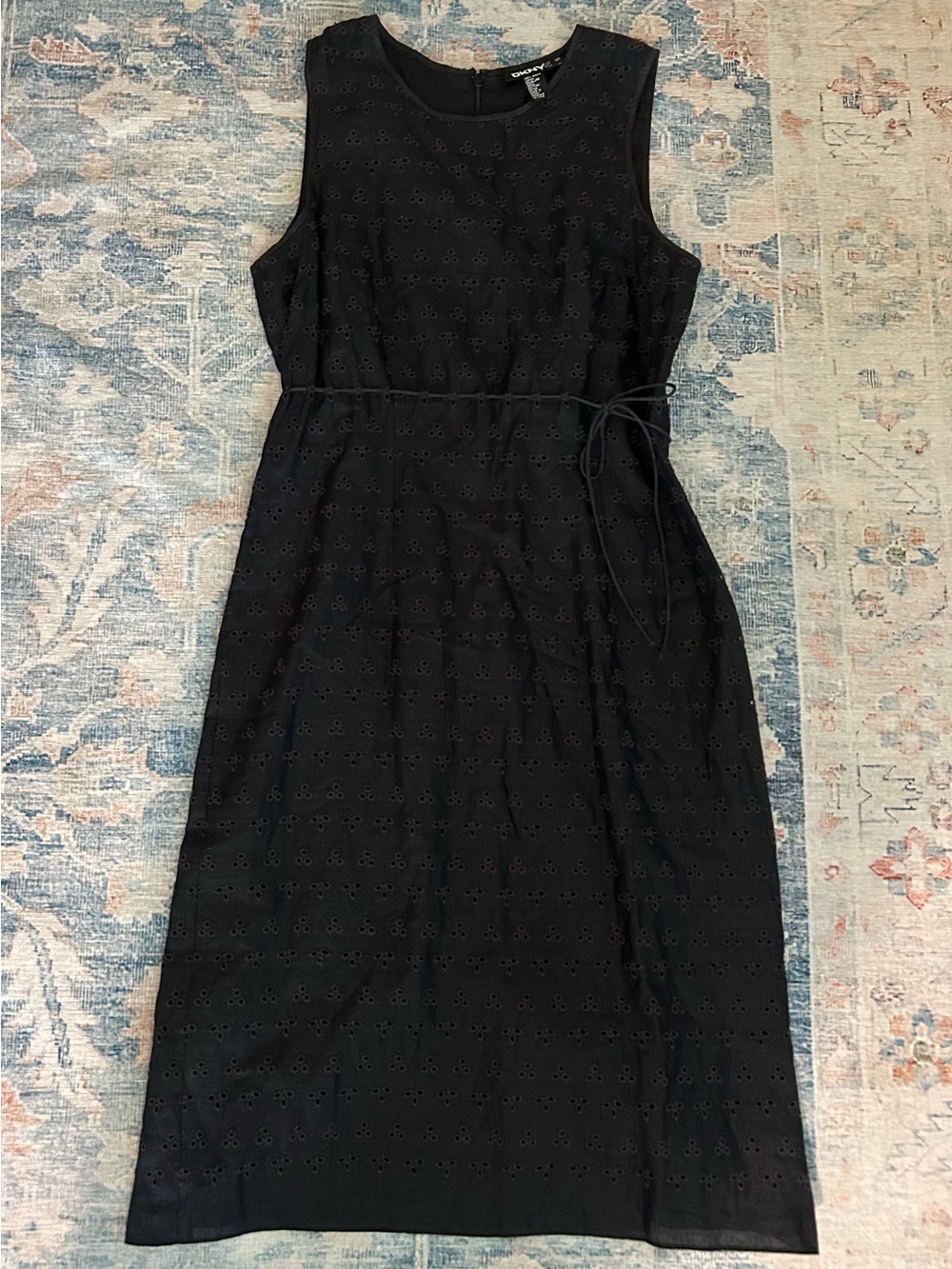 Vintage DKNY Sleeveless Black Eyelet Midi Dress